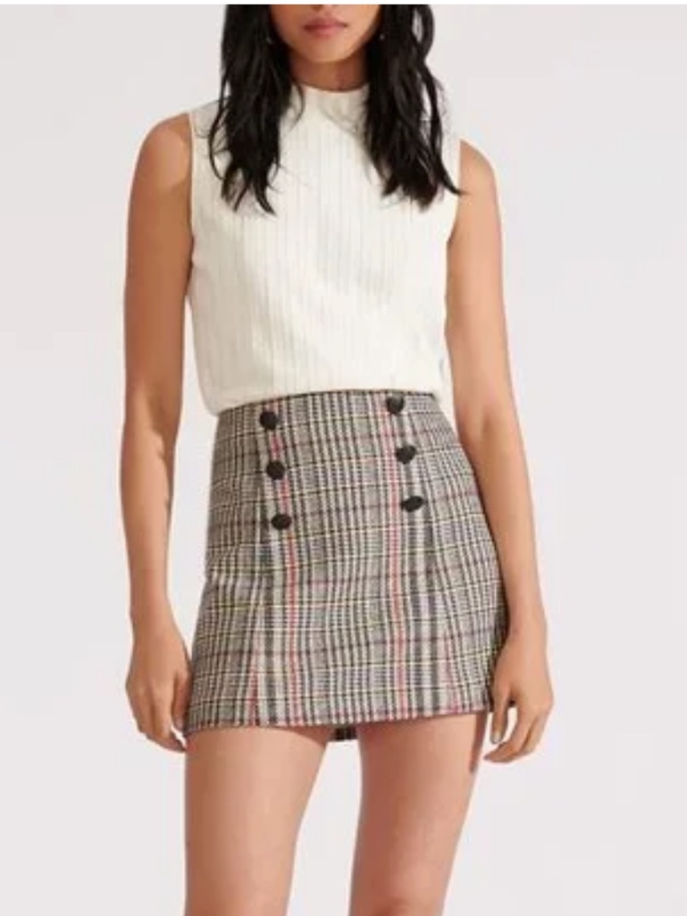 Veronica Beard Multi-Check Double-Breasted Mini Skirt